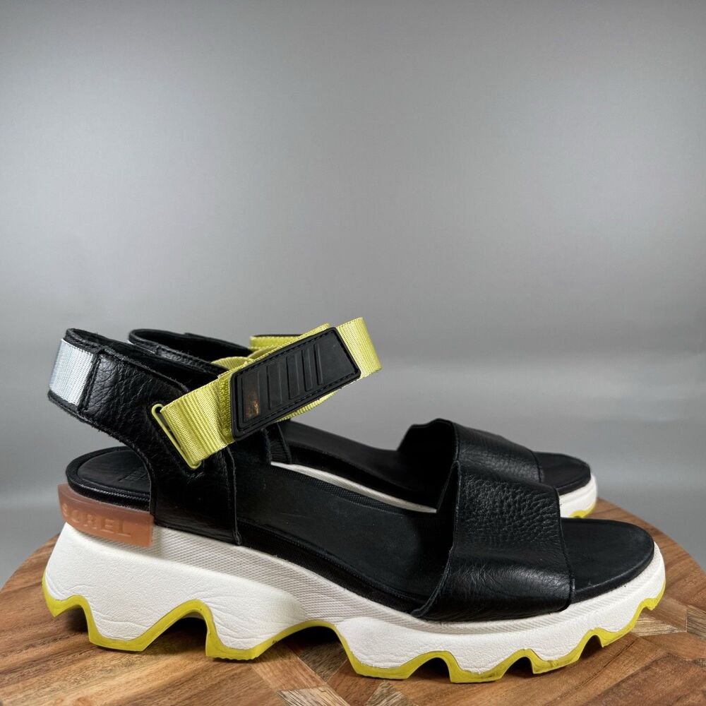 Sorel Black & Yellow Platform Sandals with White Sole